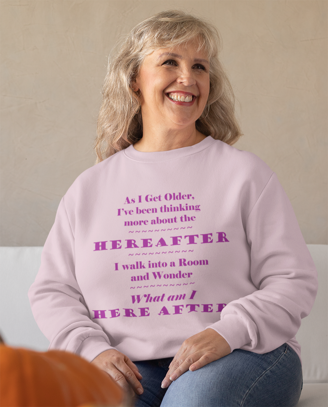 Thinking about the Hereafter Sweatshirt - Purple on Pink